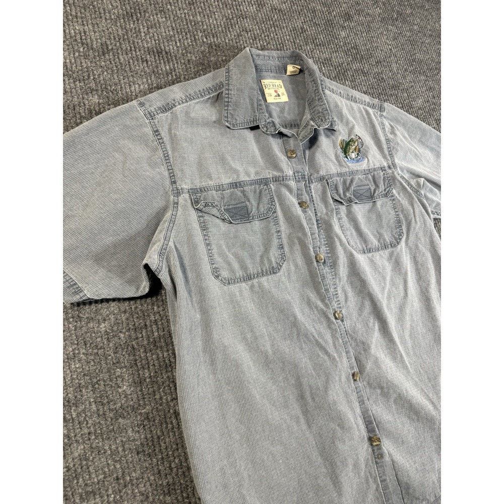 RedHead Men's Gray Chambray Short Sleeve Button-Up Cotton Shirt Fish L - Picture 4 of 8